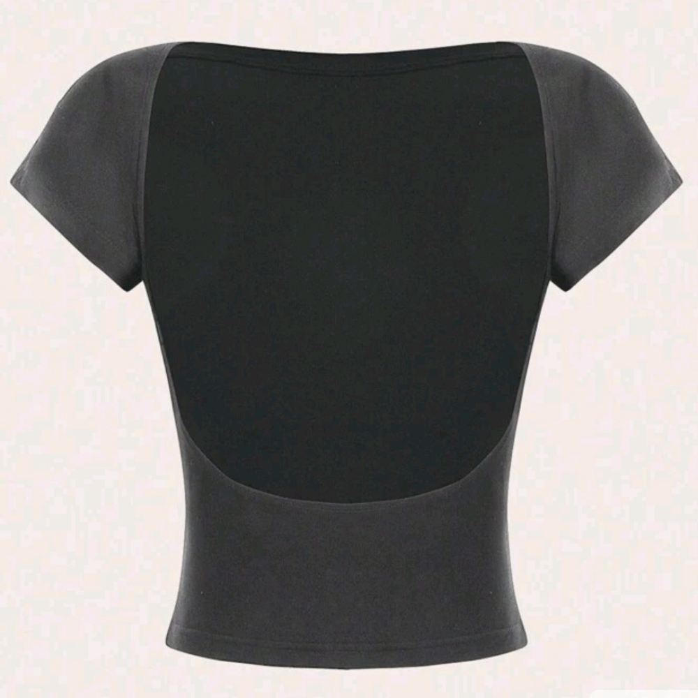 Backless Wide Neck Short Sleeve Top Size Small